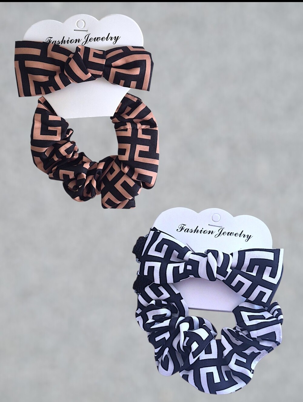 Geometric Knot Bow Scrunchie Sets - Black & Blush & Black & White